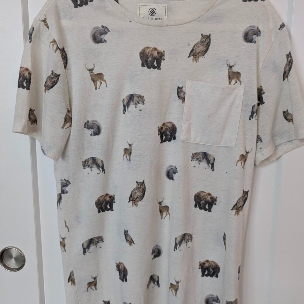 Women's Cream Shirt cream colored animal print short sleeve